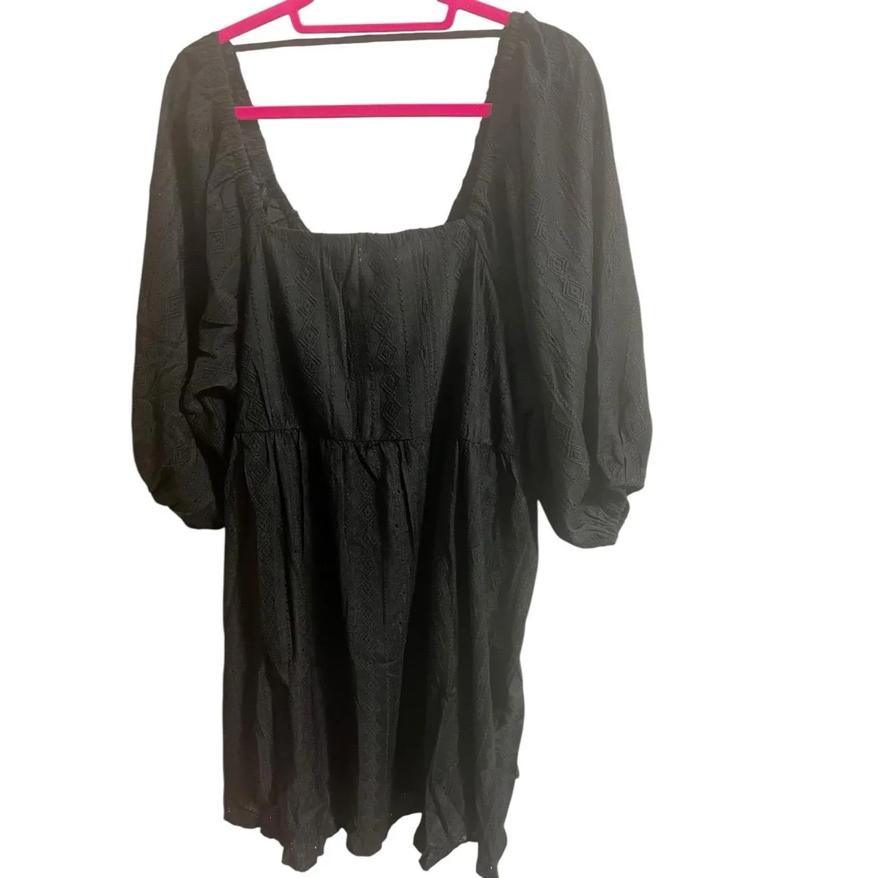 Oddy Oddi Midi Dress Womens 3X Black Babydoll Peasant Puff Sleeve Boho New - Image 2