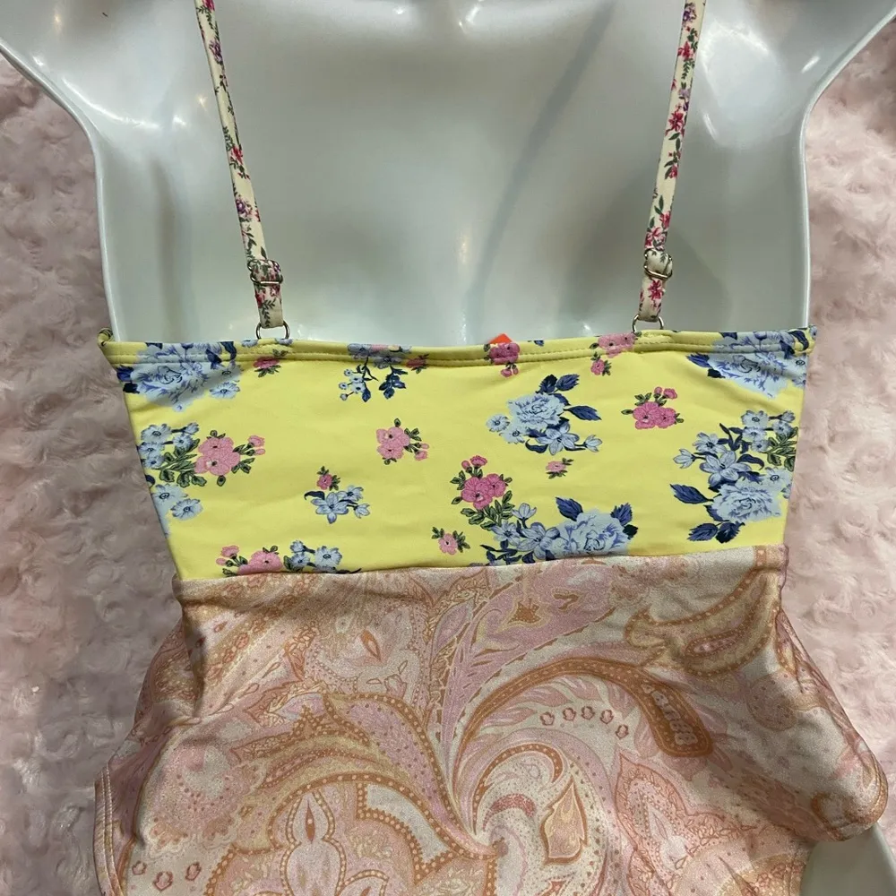 RIVER ISLAND Floral Print Ruffle Wrap Swimsuit In Pink Size 8 - Image 3