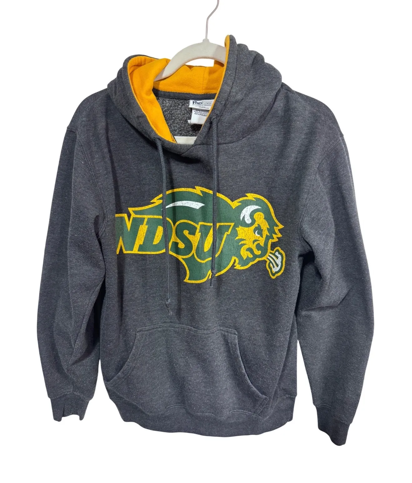 NDSU Bison Hoodie Collegiate Gray Yellow Pullover Athletic Sweatshirt Size S - Image 1
