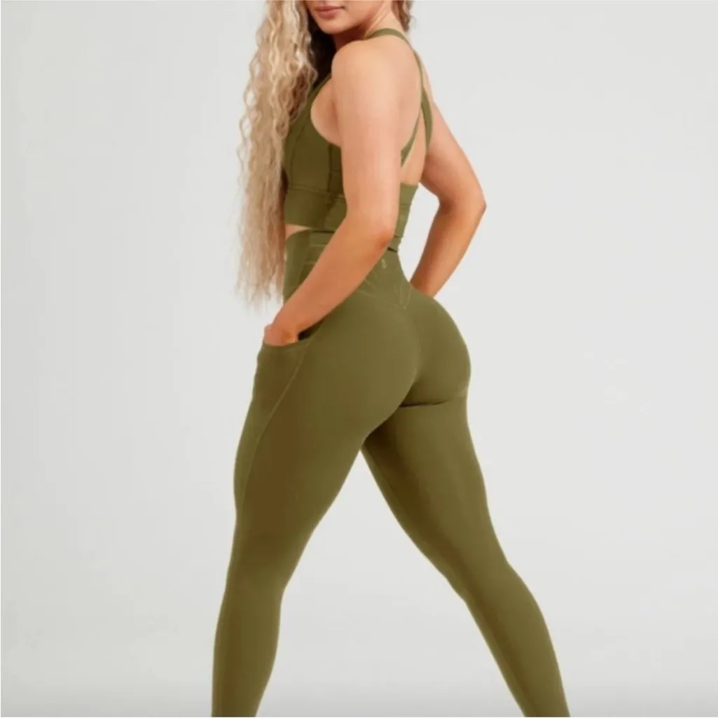 BUFFBUNNY Monarch High Rise Leggings – Olive Green | Size Medium - Image 7