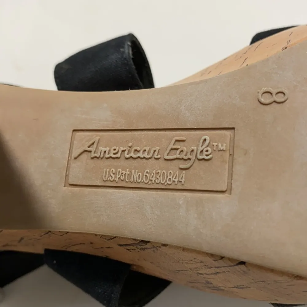 American Eagle Black Strappy Y2K High Wedges 8M XC - Image 5