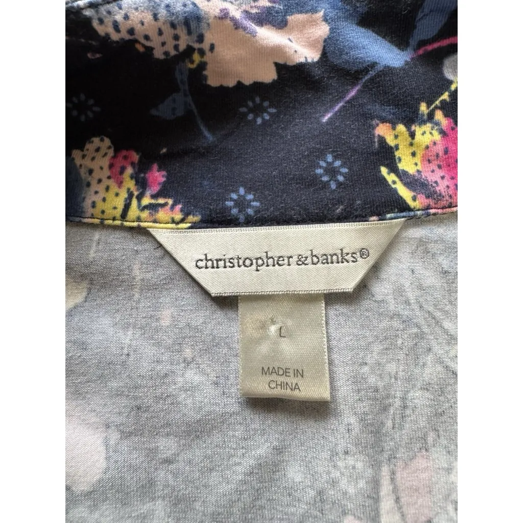 Christopher & Banks Size Large Women Floral Zip Jacket Shirt Long Sleeve Stretch - Image 3