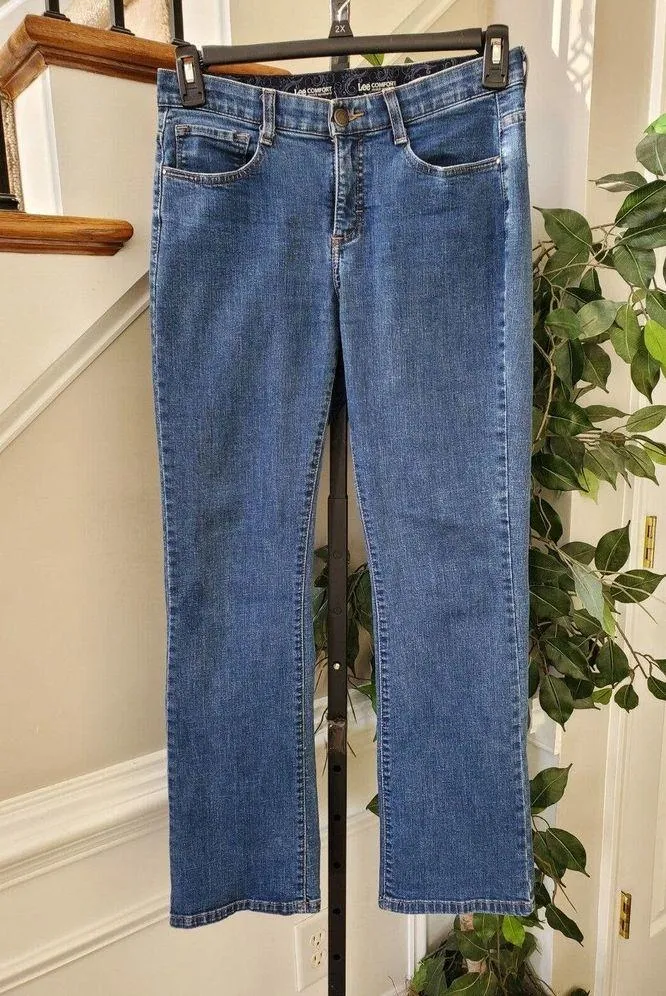 Lee Women Blue Denim Cotton Mid Rise Straight Fit Jeans Pant Size Medium - Image 12
