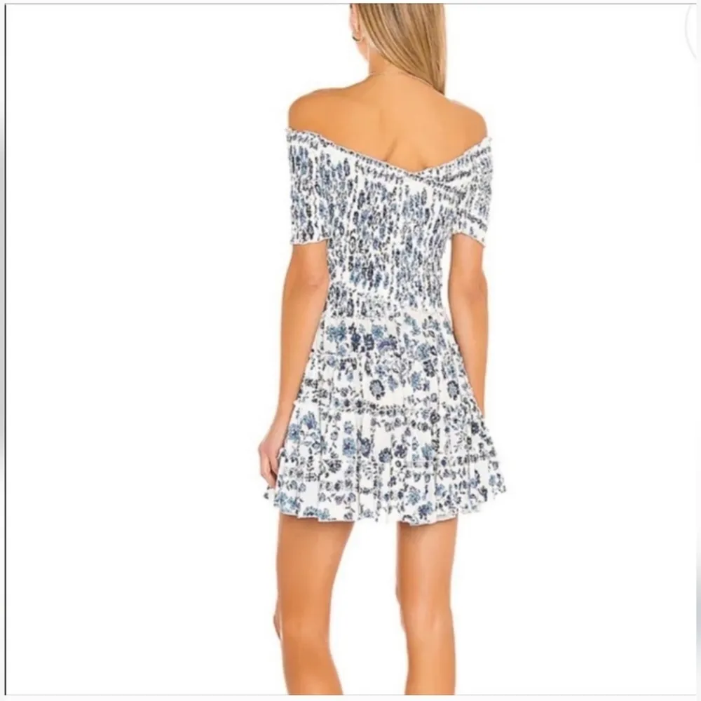 POUPETTE ST BARTH Soledad Smocked Ruffle Mini Dress Floral Blue Size M - Image 2