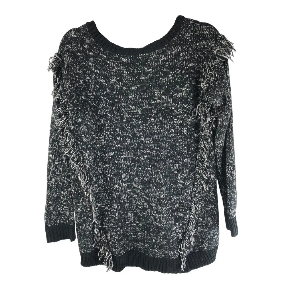 Vintage Havana Womens Sweater Oversized Fringe Hi Low Hem Marled Black S - Image 2