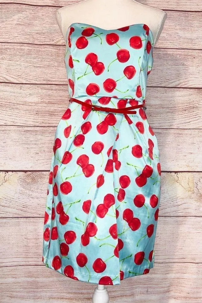 Teeze Me Blue and Red Cherry Strapless Dress Size 9 - Image 10