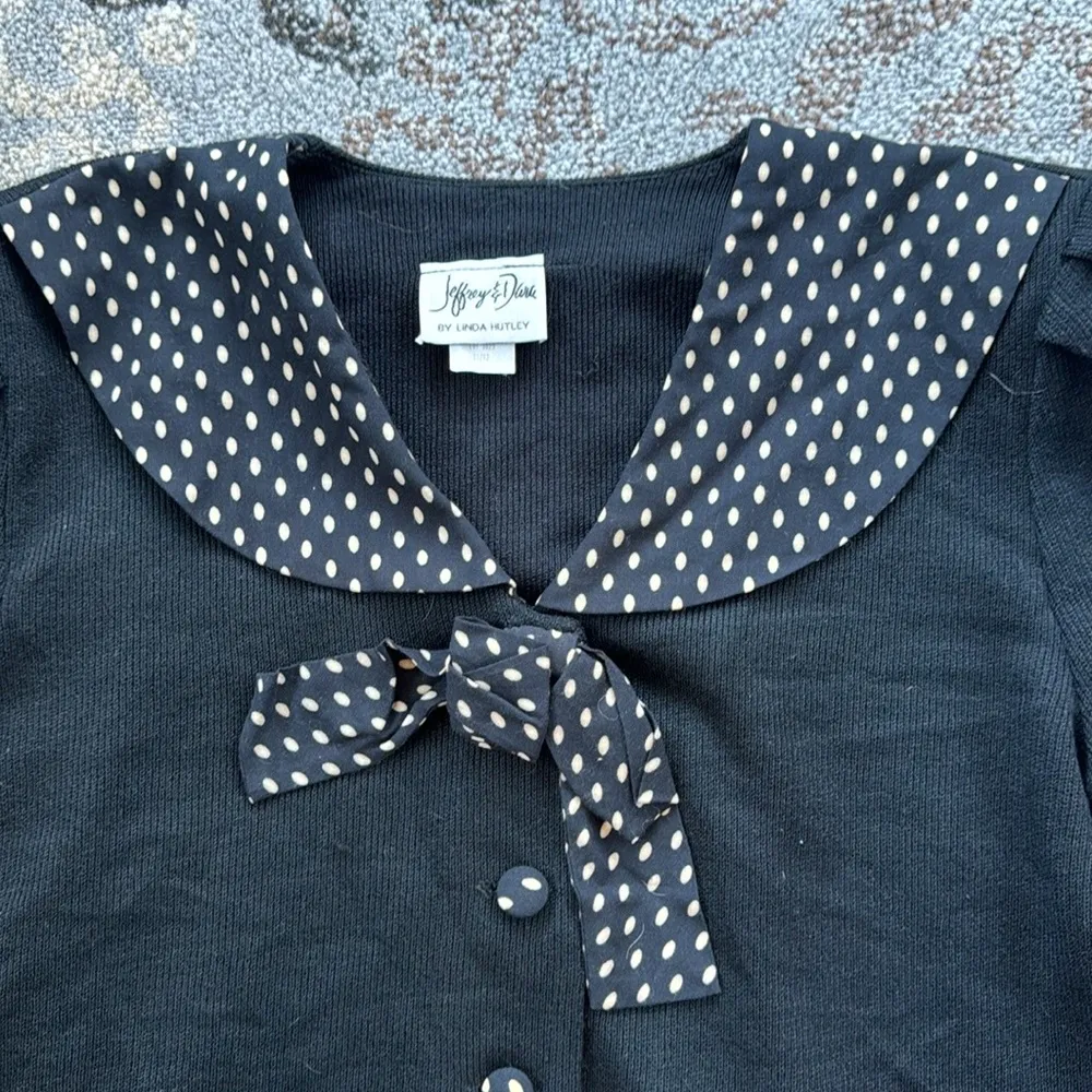 Vintage Jeffrey & Dara by Linda Hutley Two Piece Polka Dot Sweater & Pants 11/12 Black - Image 7