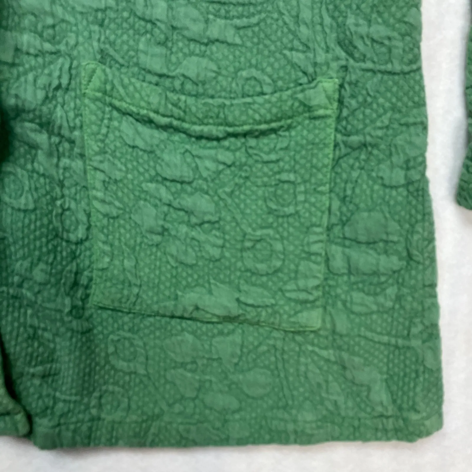 Soft Surroundings Textured Floral Button Front Jacket Green Small USA‎ Made - Image 5