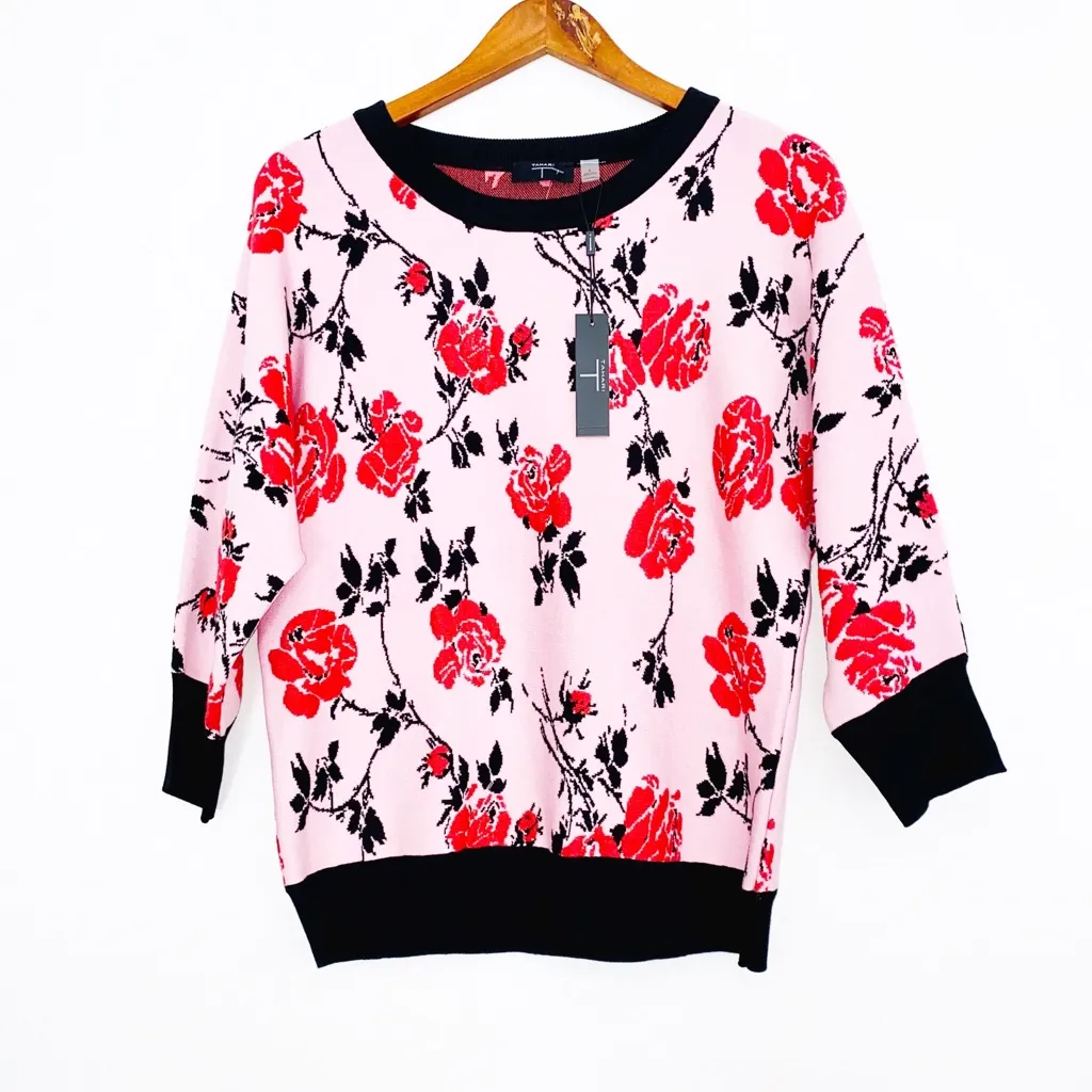 NWT T TAHARI Rose Petal Fashion Pullover Sweater Jumpers Pink Red Floral - Image 3