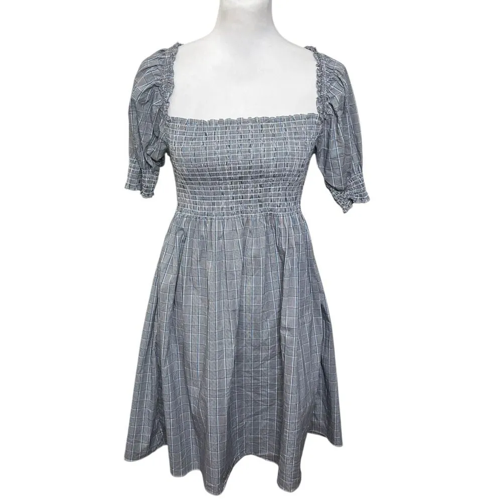 Hill House Athena Nap Dress Size Small Thai Check Plaid Smocked Mini Puff Sleeve - Image 3