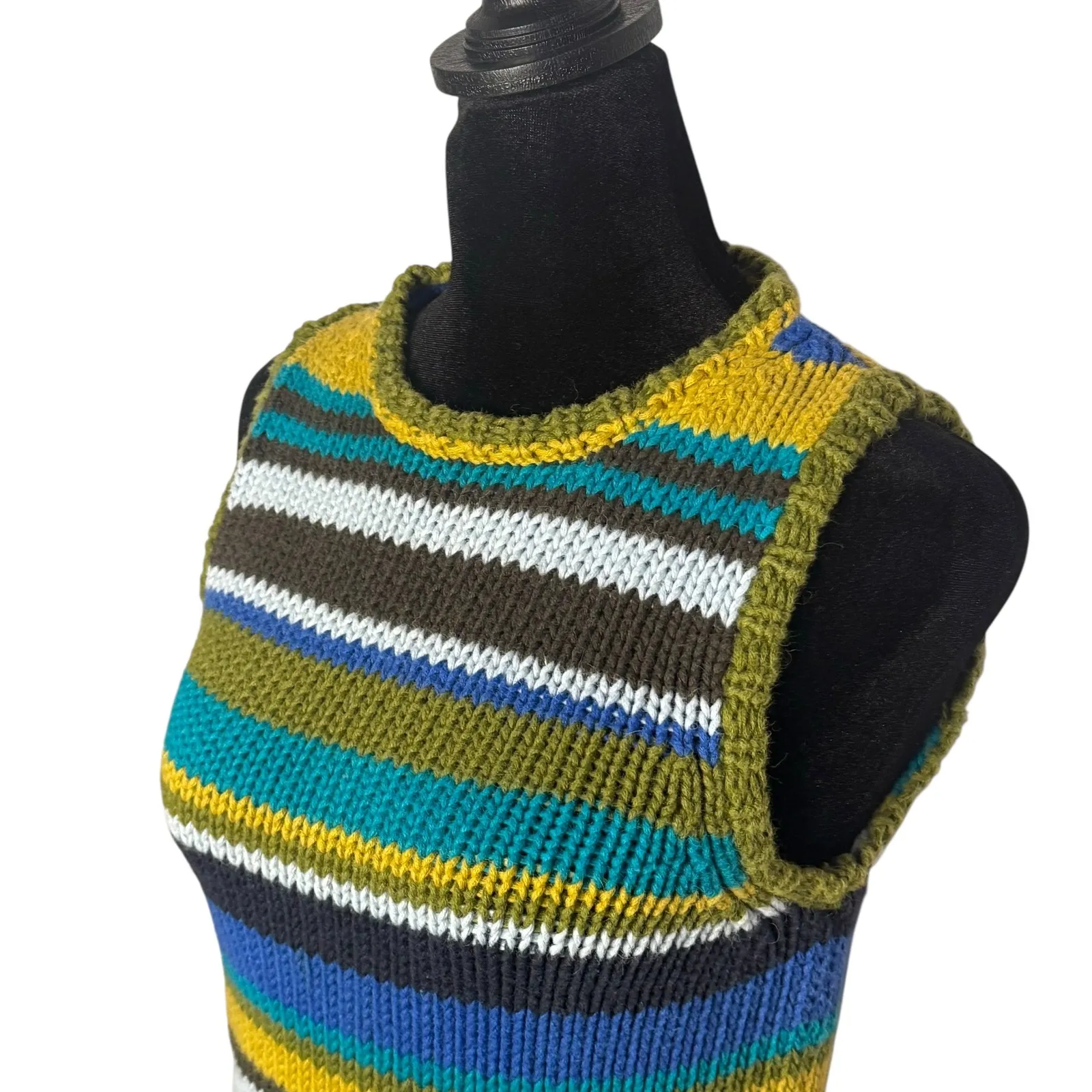 Vintage Express Crochet Knit Top Women‎ S Colorful Striped y2k Sleeveless Retro - Image 2