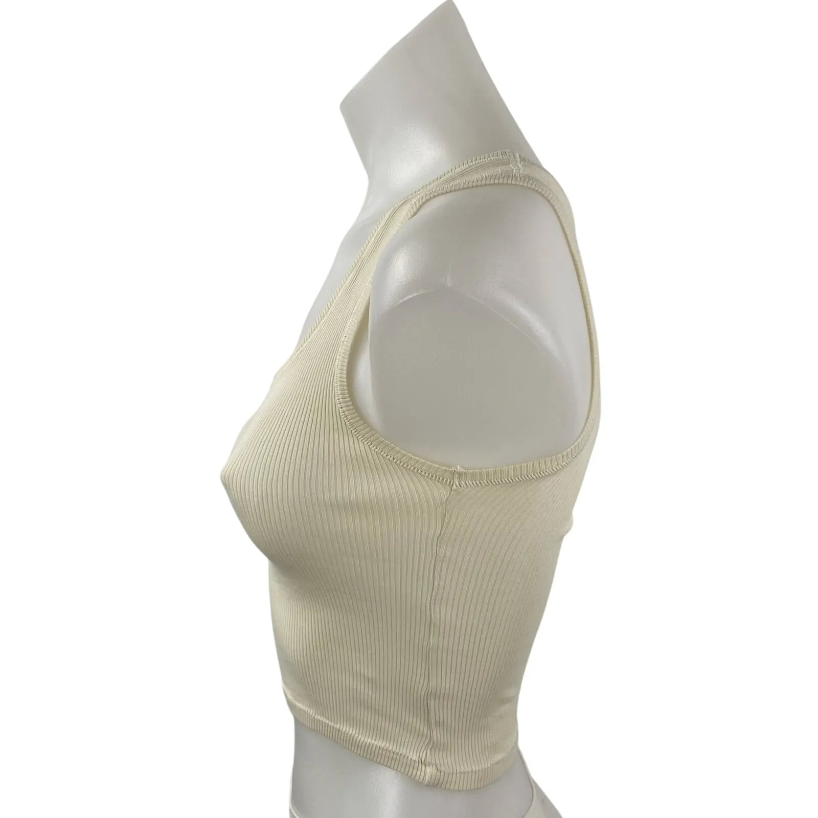 H&M Women's Cream Ribbed Knit Sculpt Square Neck Tank Cami Crop Top Size XS - Image 3