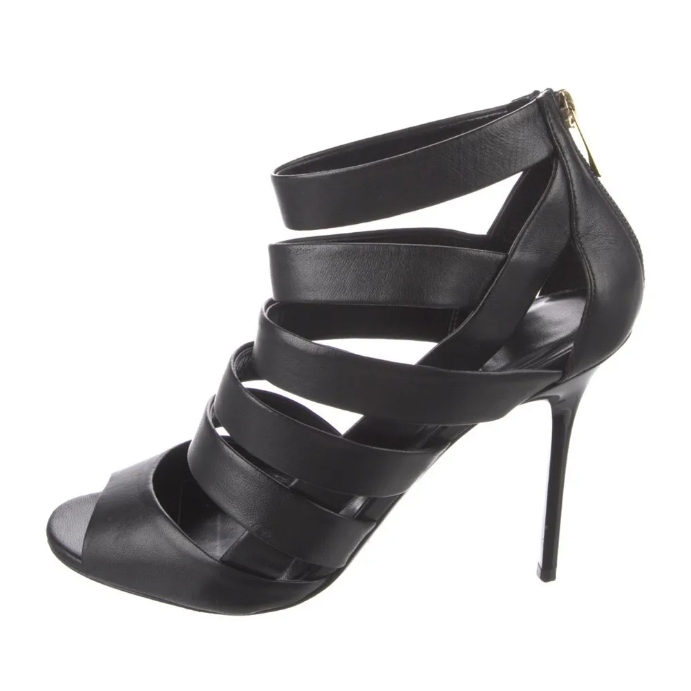 Jimmy Choo Dame Napa Leather Strappy Cage Sandal Stiletto Heels Black sz 37 - Image 3