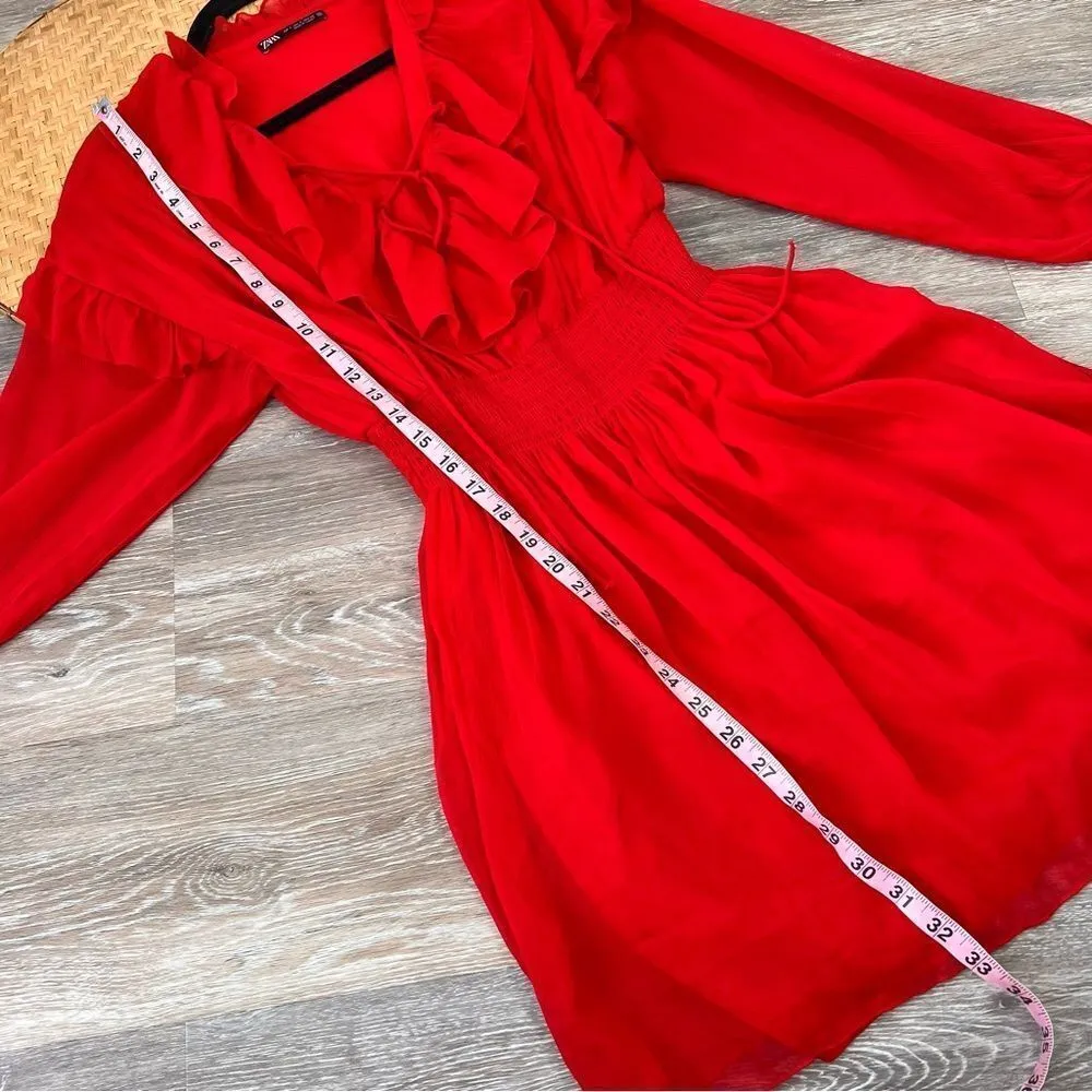 Zara‎ short ruffled dress red smocked bloggers favorite - Image 6