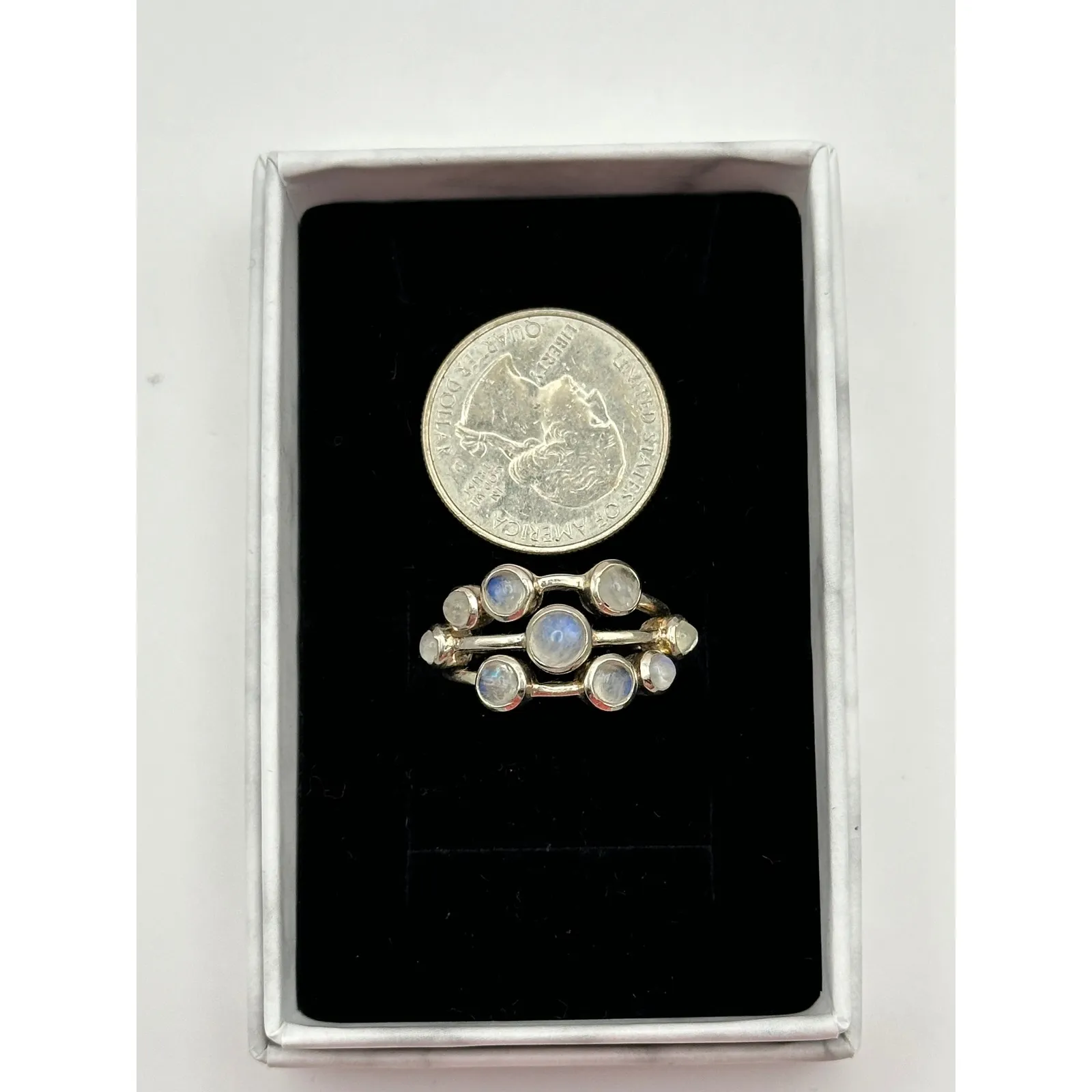 Moonstone Cluster Sterling Silver Ring Size 9 - Image 9