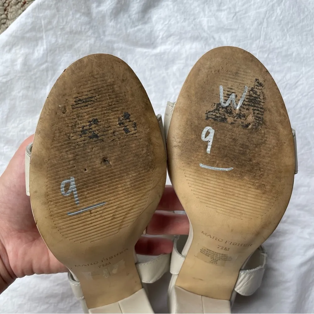 Marc Fisher Pearl and Ivory Leather Block Heel Sandal Size 7.5 - Image 4