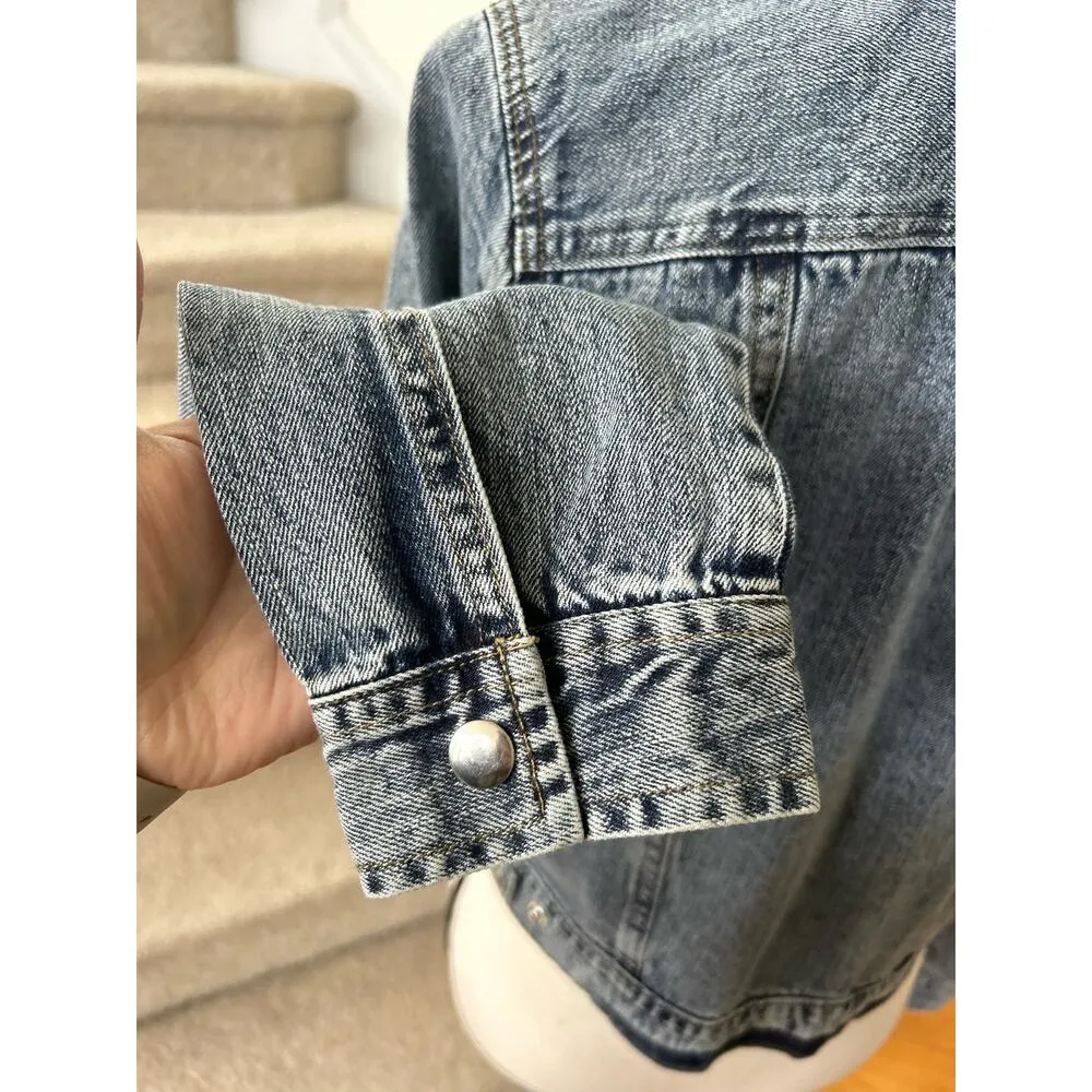 Avec Les Filles Acid Wash Light Denim Snap Button Jean Jacket - Image 4