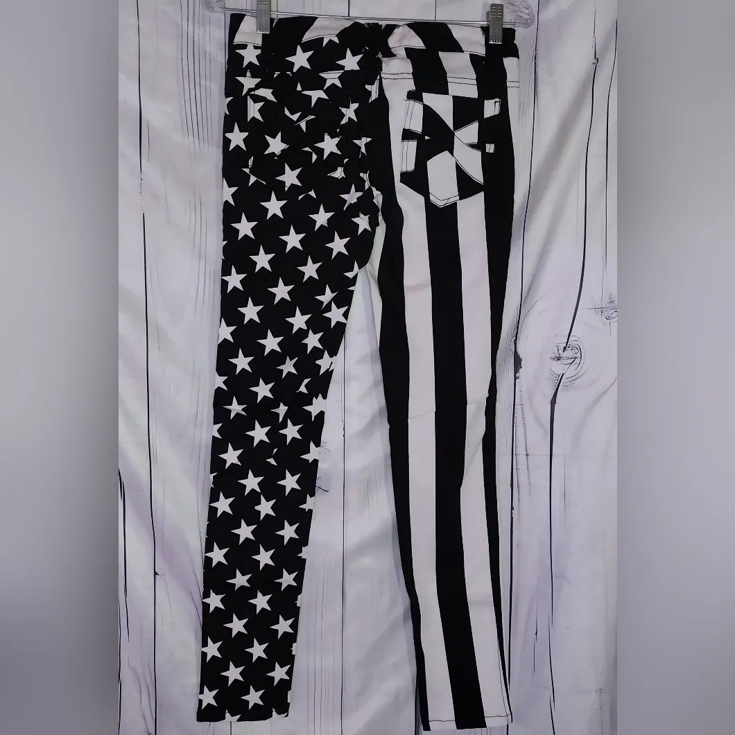 Royal Bones By Tripp NYC Black White Star Split Leg Punk Goth Skinny Jeans - Image 2