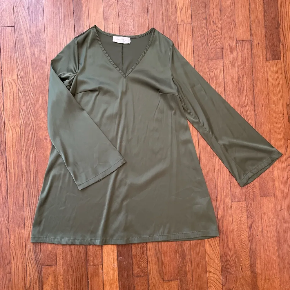 Charlie O. By Kinnucan’s V Neck Long Sleeve Mini Dress in Olive - Image 5