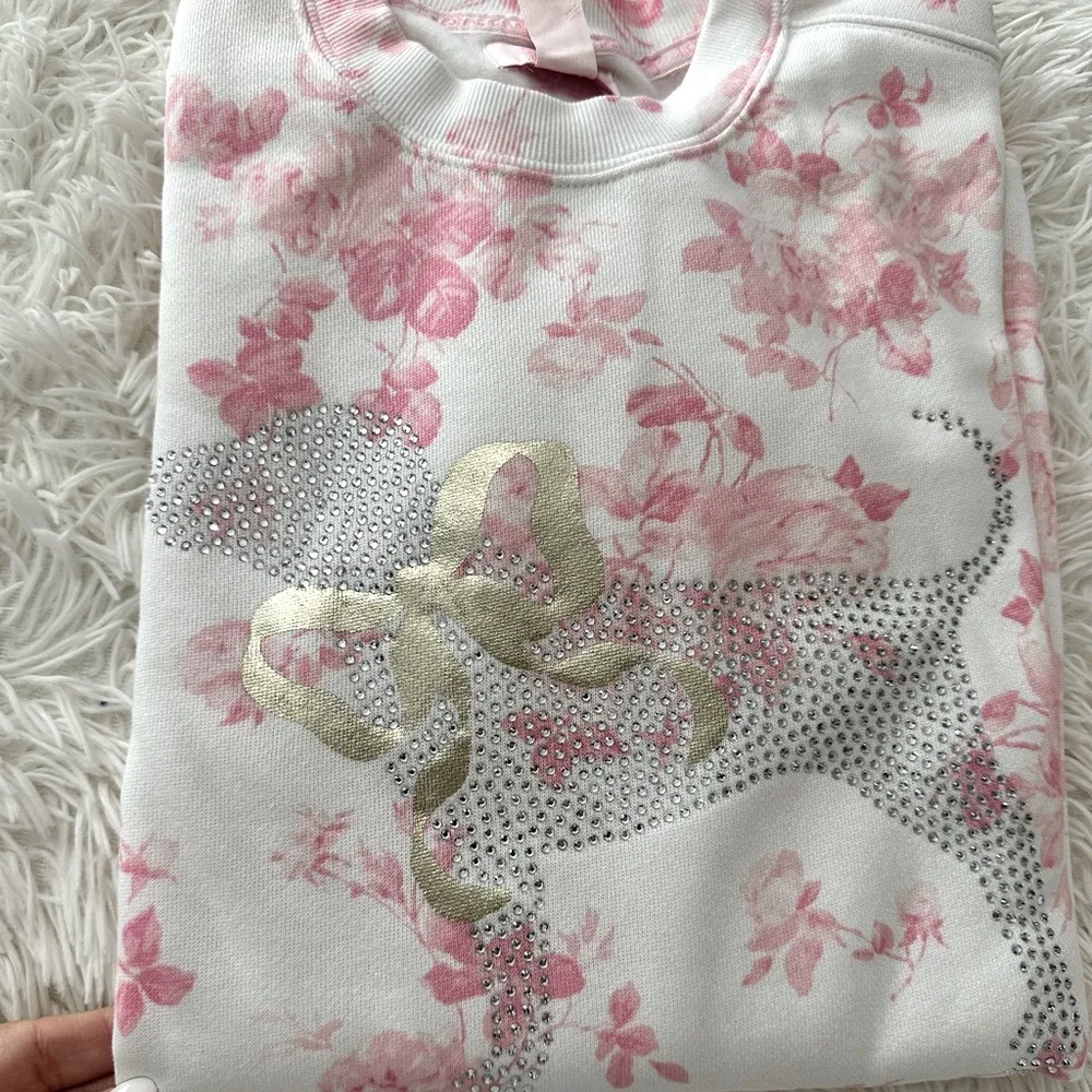 NWT 🌸PINK x LoveShackFancy🌸 Pink & White Oversized Signature Sweatshirt Size S - Image 9
