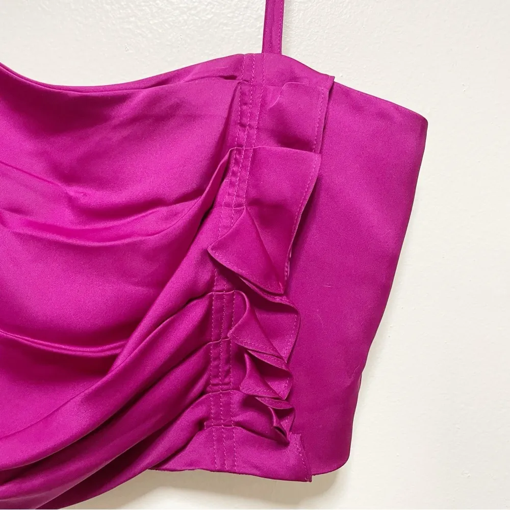 Ramy Brook Estelle Ruched Pink Satin Crop Blouse - Image 5