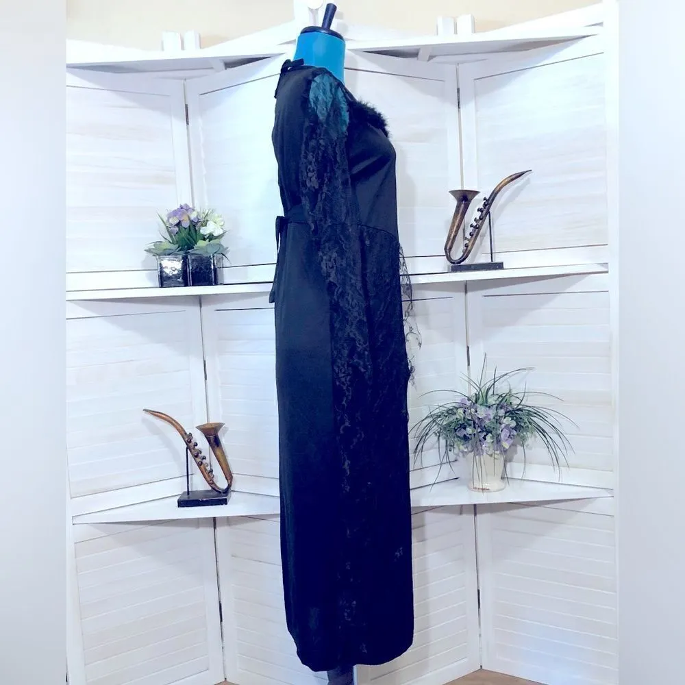 Vintage 90s Y2K gothic witch costume sheer black lace cosplay maxi dress Sz M Size M - Image 7