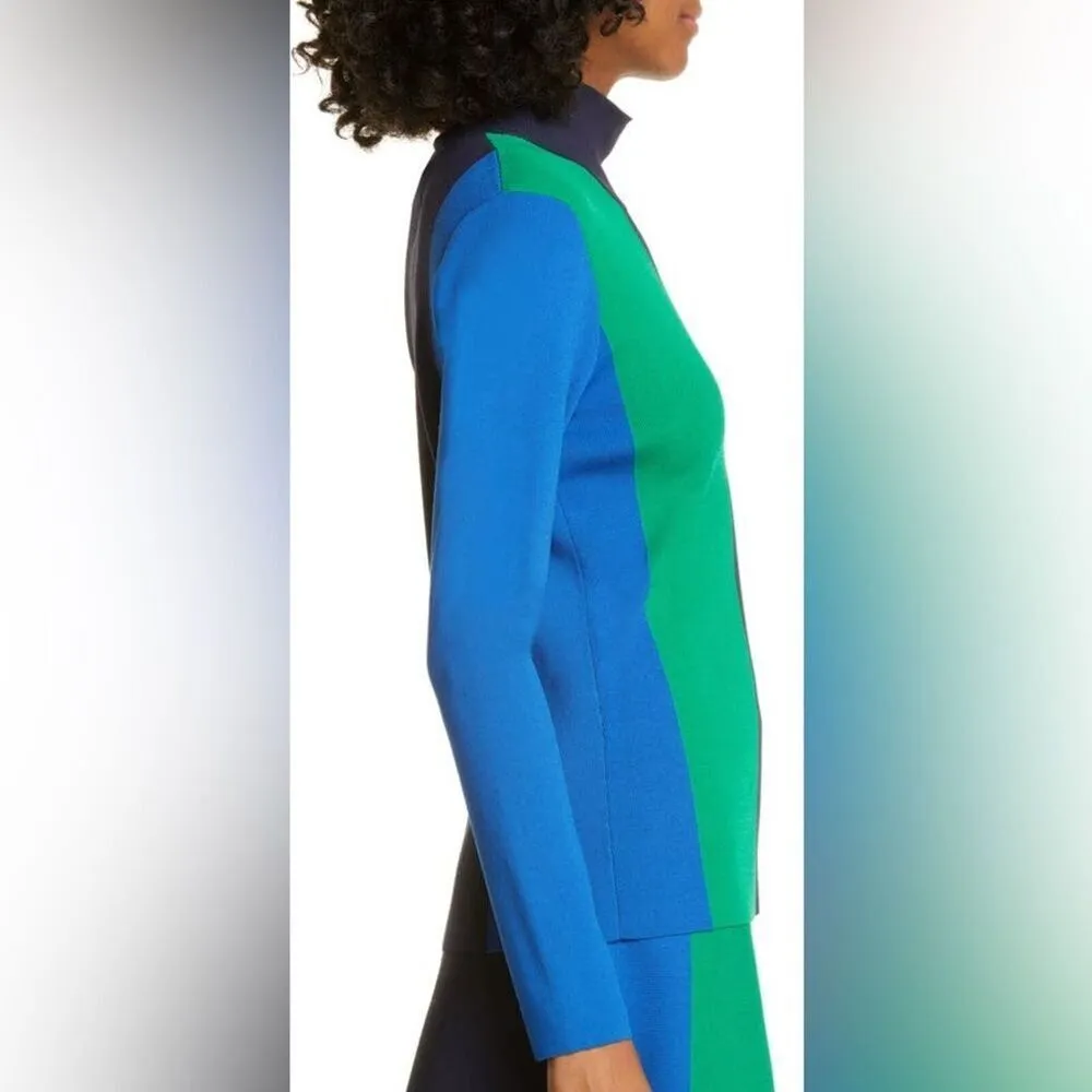 NWT Tory Burch Sport sz XS Navy Green Block Stripe Tech Knit Turtleneck Stretch - Image 12