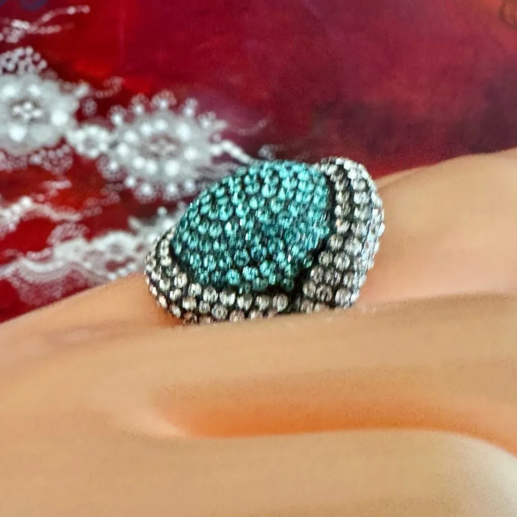 Walid Akkad Blue & White Pave Dome Cocktail Statement Ring - Image 2