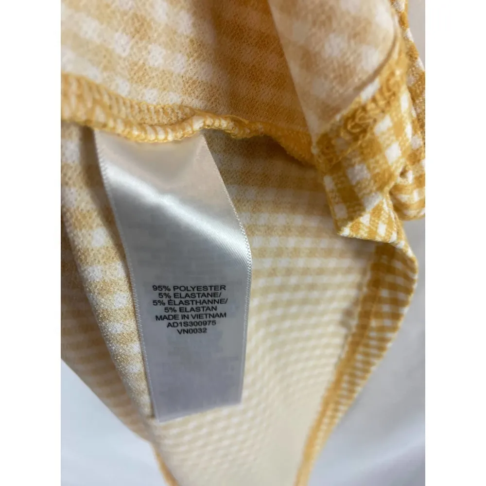 Adrianna Papell Yellow Gingham Print Ruffle Neck Sleeveless Blouse Size Medium - Image 4