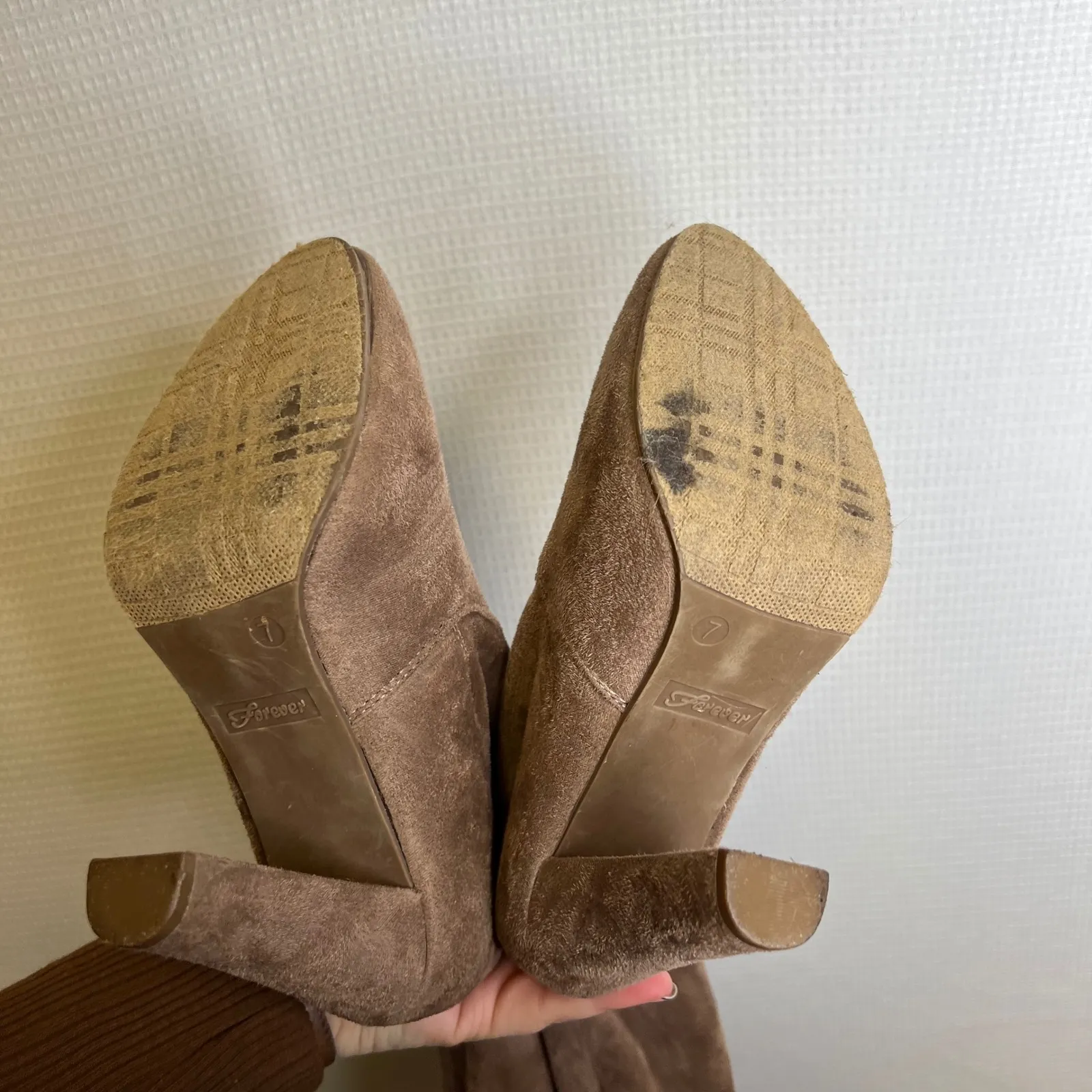 Forever Womens Taupe Suede Over The Knee Boots Block Heel Lace Up Size 7 - Image 5