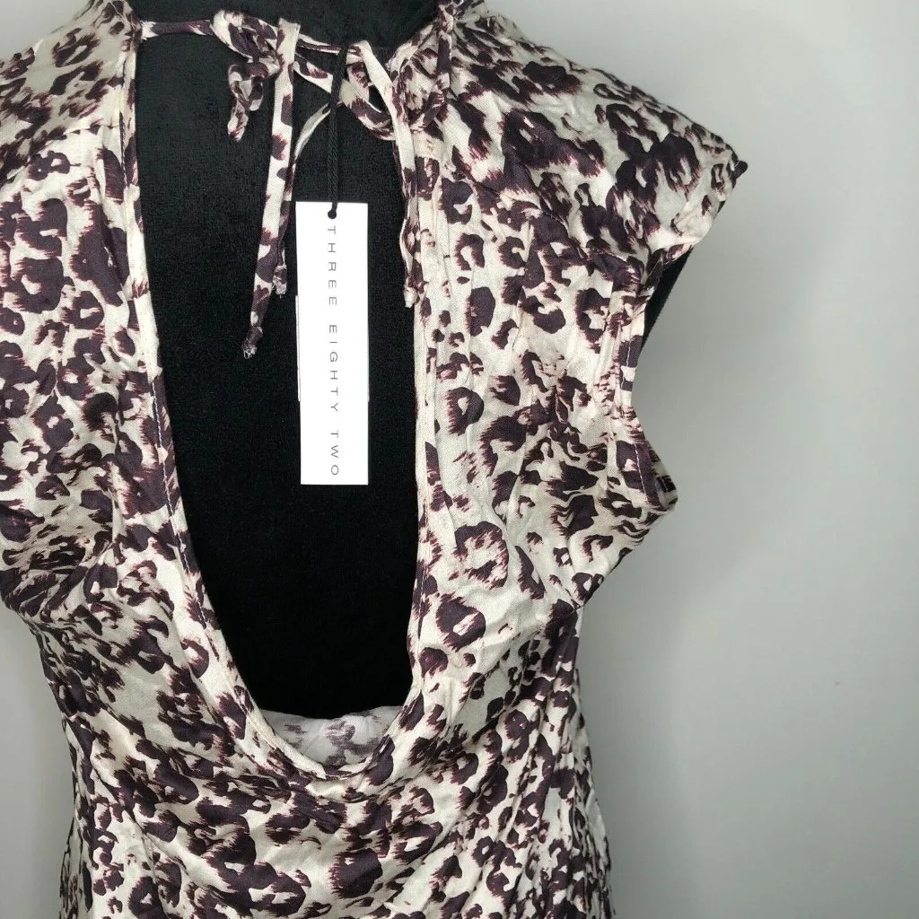 Three Eighty Two Womens Blouse XS Brown Sahara Animal Backless Short Sleeve NWT - Image 3