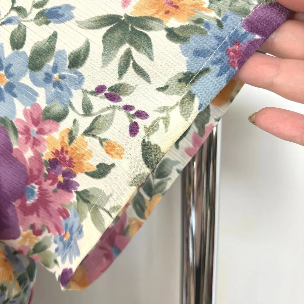 Vintage Floral Coastal Grandma Garden Party Button Down Gauzy Shirt Petite Large - Image 6