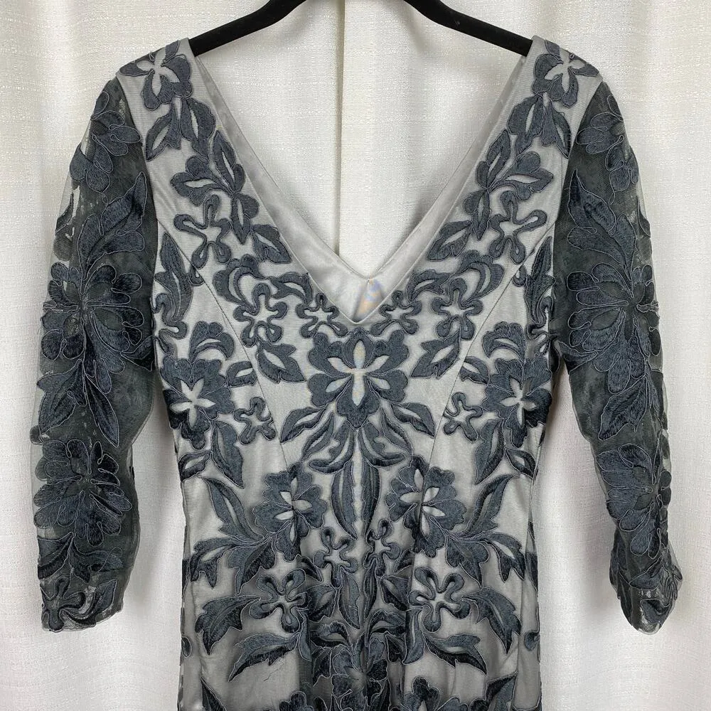 Sue Wong Nocturne Grey Ribbon Embroidered Sheath Cocktail Dress Sz.2 - Image 9