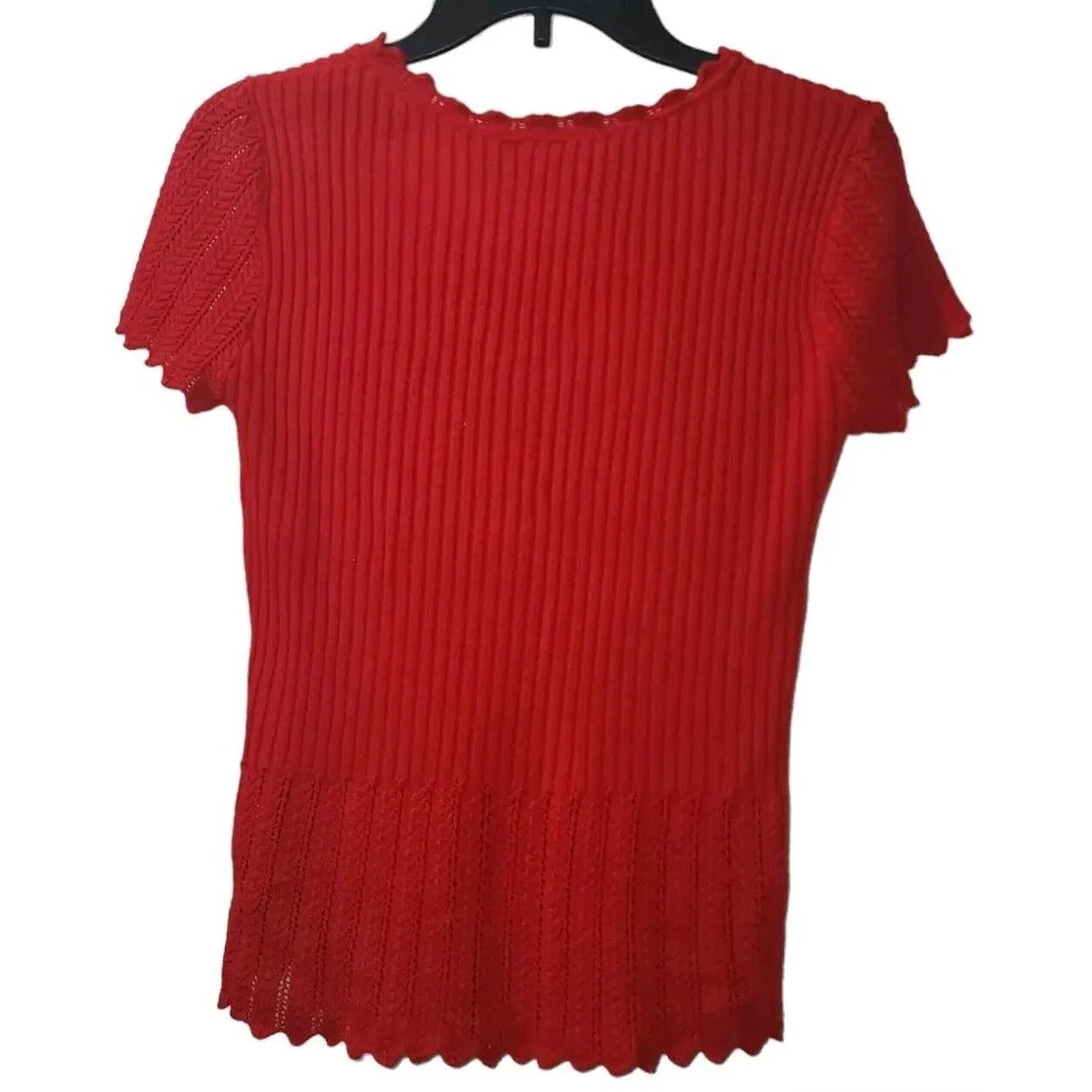 Faded‎ Glory Knit Top V-Neck Short Sleeve Ribbed Red Blouse Small - Image 2