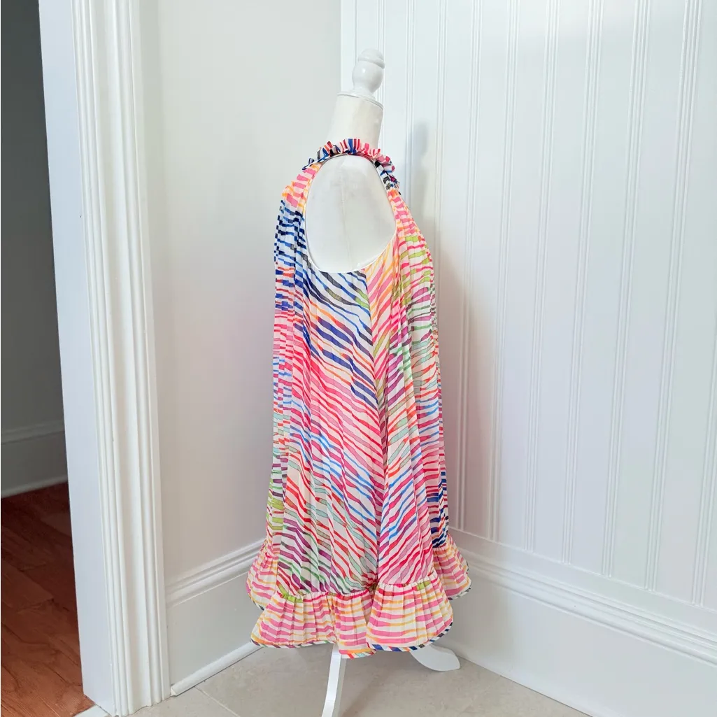 AMUR Estfan Pleated Halter Mini Dress In Double Rainbow Size 6 Red - Image 9