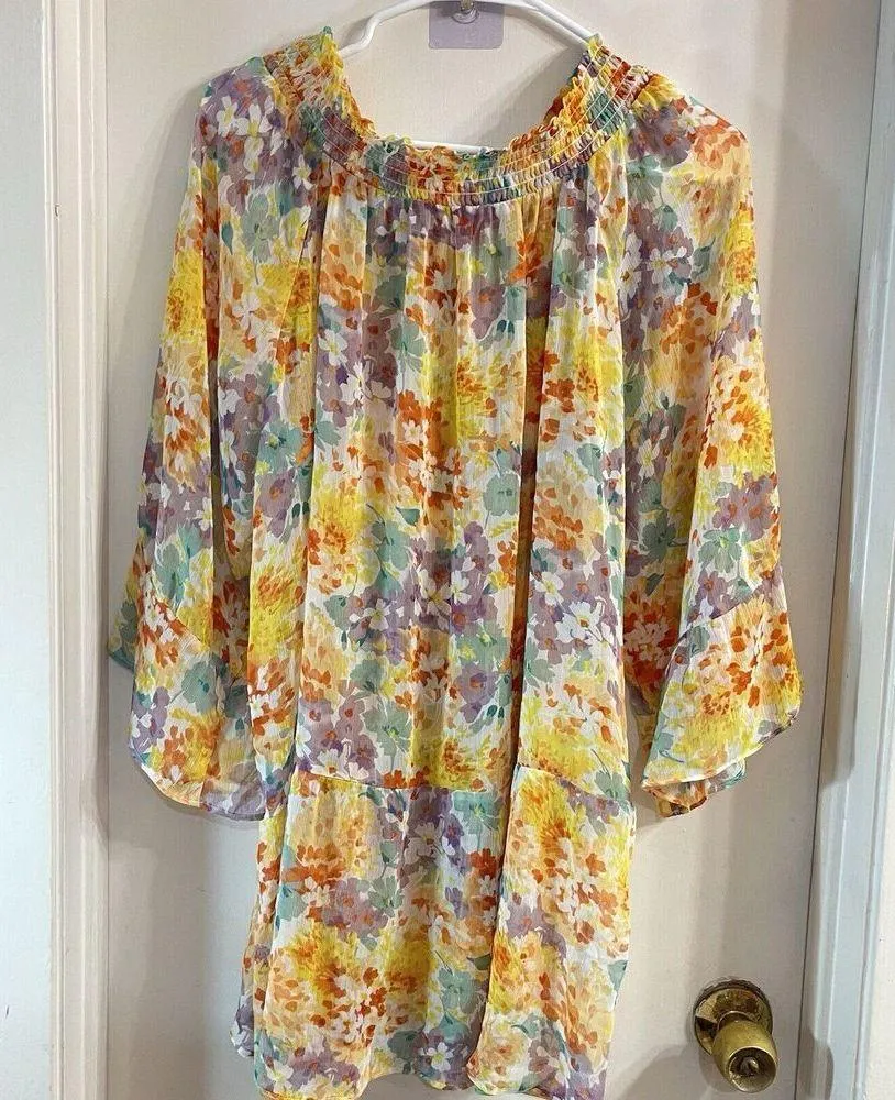 NY Collection Swim Cover Up Womens One Size Boho Pullover Foral Print Fairycore - Image 2