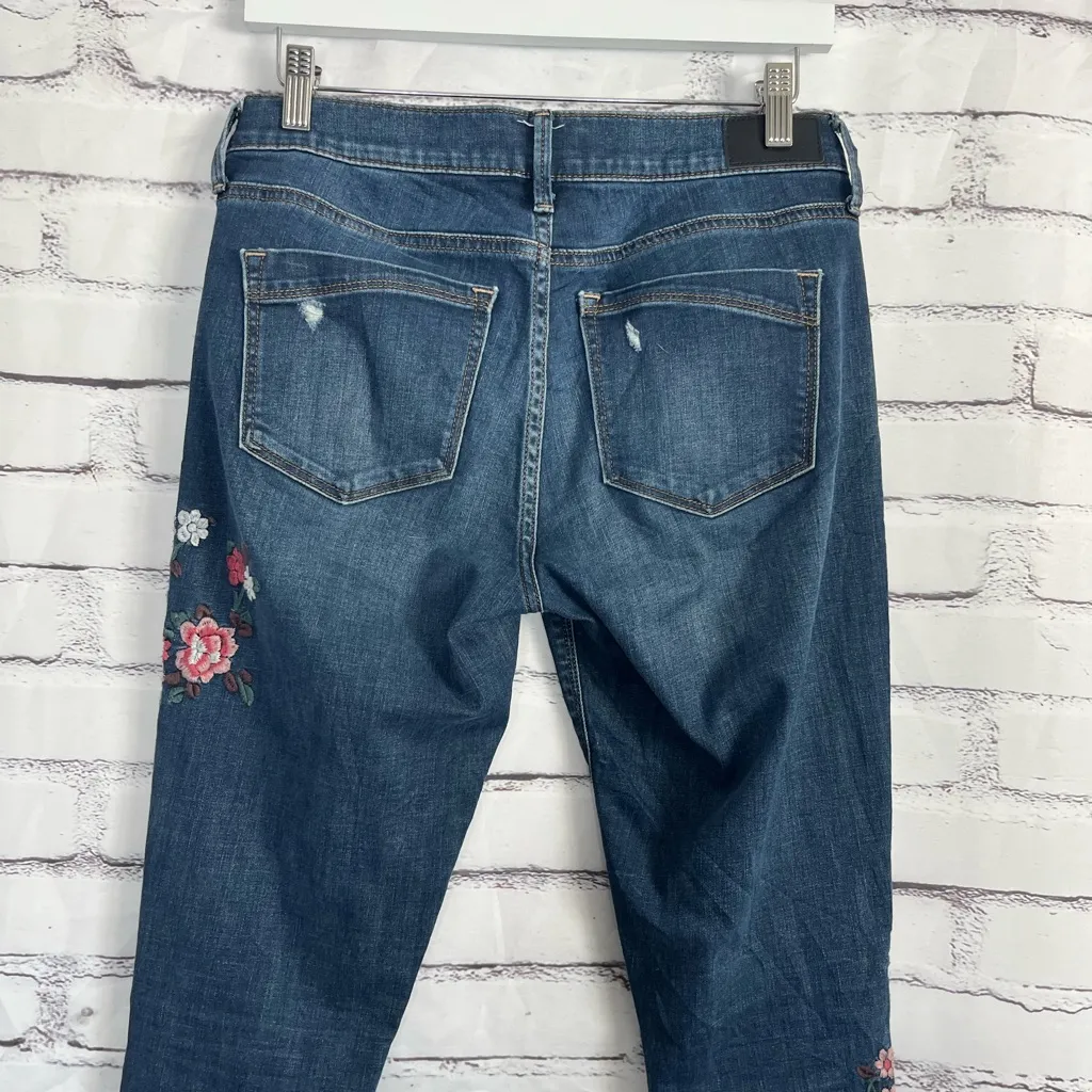 Express Slim Legging Jeans Mid Rise Dark Wash Floral Embroidered Women’s 6 Y2K - Image 9