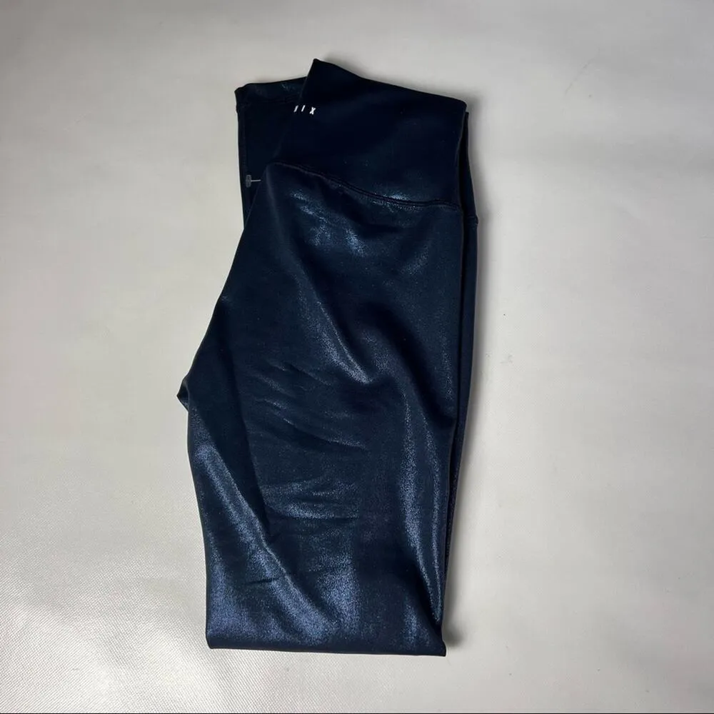 ALLFENIX Women Sporty Athletic Style Liquid Navy Shimmer 7/8 Legging Sz S Blue - Image 4