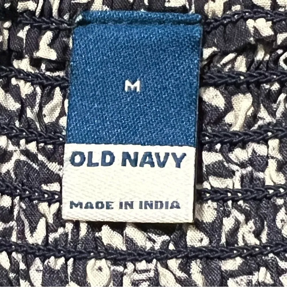 Old Navy Smocked Floral Babydoll Dress Blue MEDIUM Cottagecore Farm Prairie Boho - Image 9