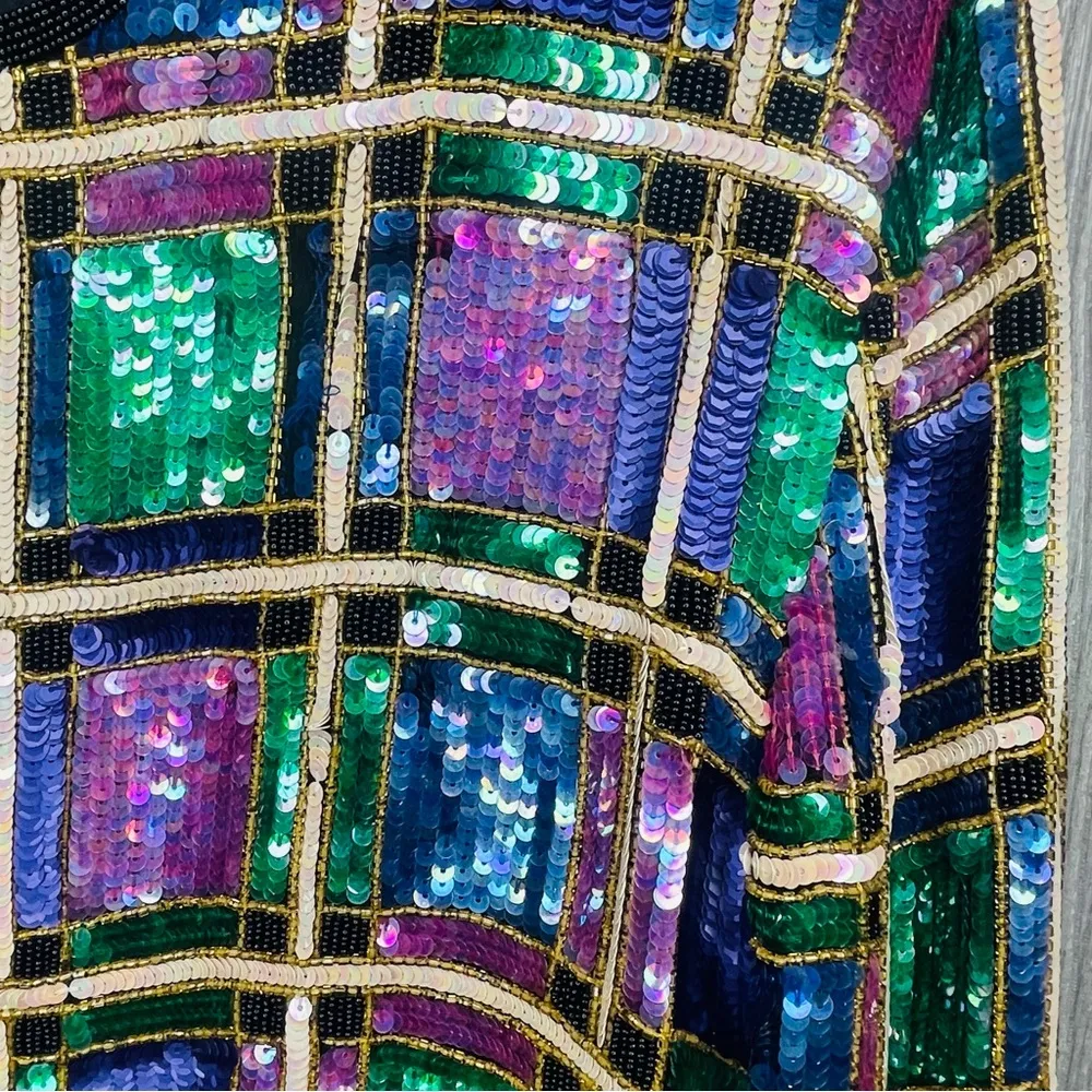 Vintage sequin / silk color block shiney blazer jacket unique era style shirt Blue - Image 9