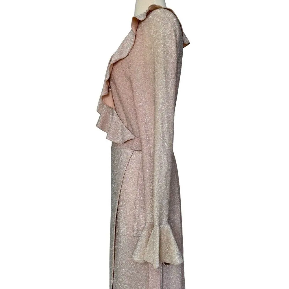 FREE PEOPLE One More Time Lurex Wrap Midi Dress Shimmery Sparkly Metallic Sz M - Image 10