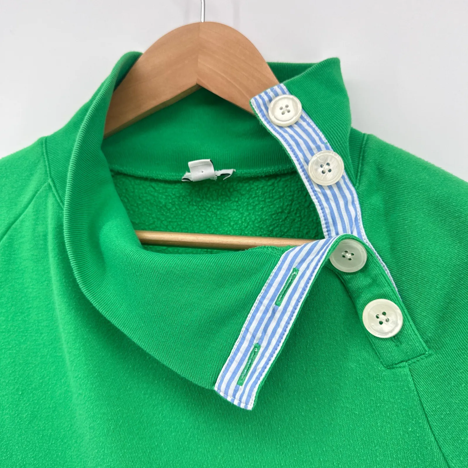 J. Crew Green Fleece Mock Neck Contrast Trim Pullover Sweatshirt Women Small - Image 3