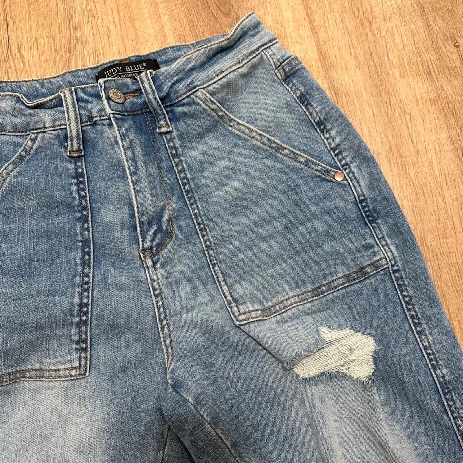 Judy Blue | Light Blue Boyfriend Fit Distressed Blue Denim Jeans, Size 5/27 - Image 4