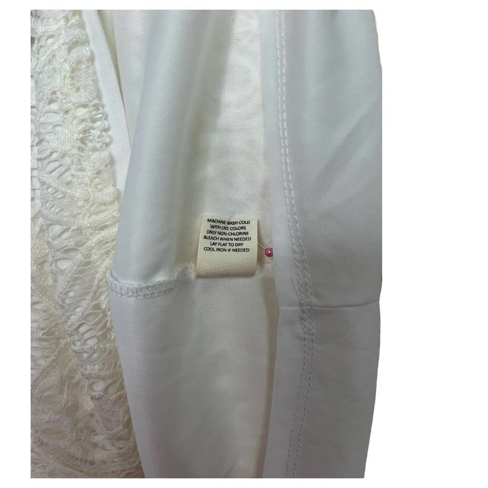 New Ultra Flirt Dress Womens 1X Lace Overlay Cold Shoulder Long Sleeve Ivory - Image 6