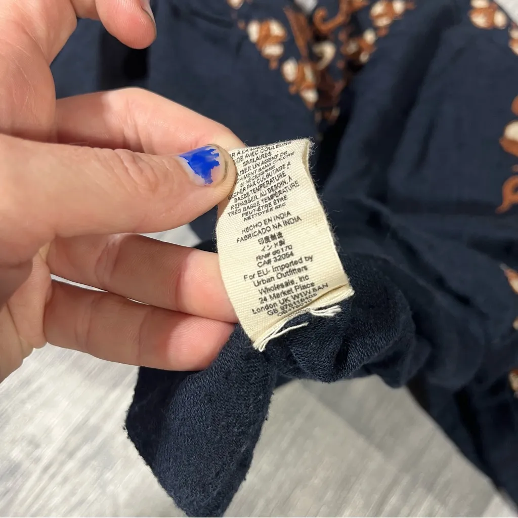 Free People High Times Navy Blue Orange Bronze Embroidery Thread Long Sleeve - Image 11