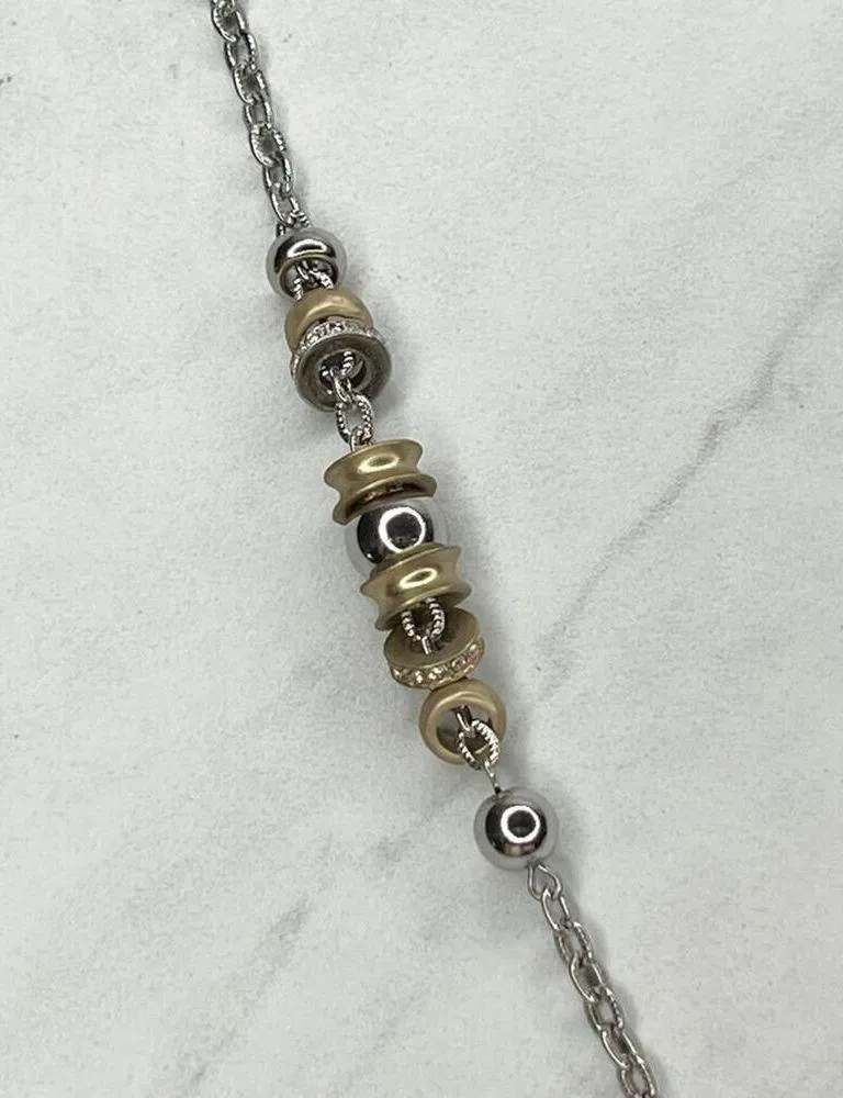 Chicos Silver Gold Tone Barrel Beaded Rhinestone Long Necklace 45" ✨ - Image 9