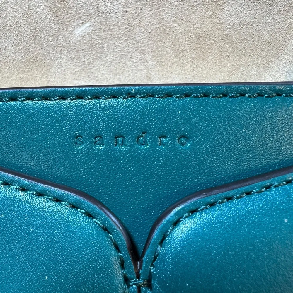 Sandro Lou Woven Leather Crossbody in Emerald Envelope Flap - Image 5