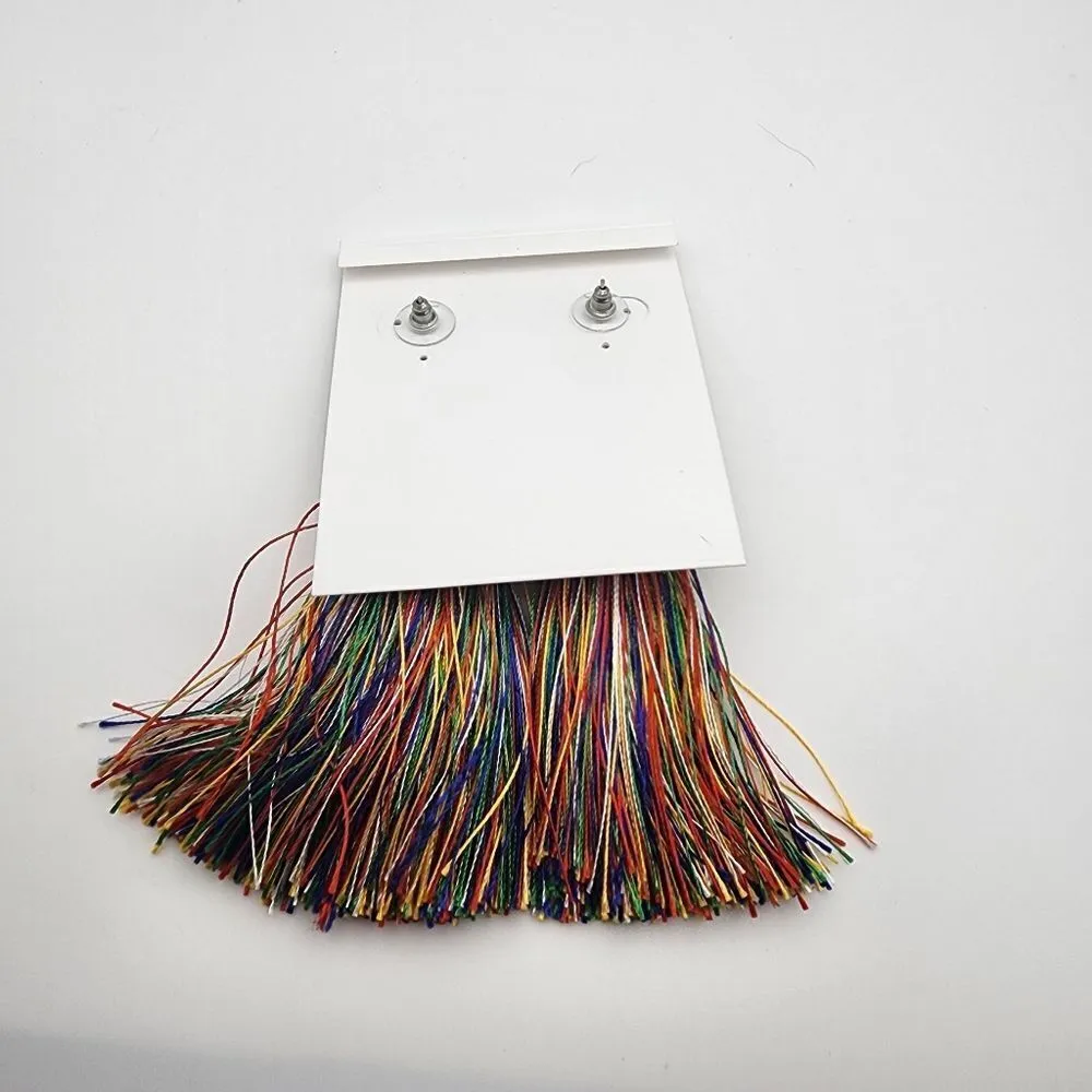 NWT Molly Phillips Rhinestones & Rainbow Tassel Earrings Silver - Image 4