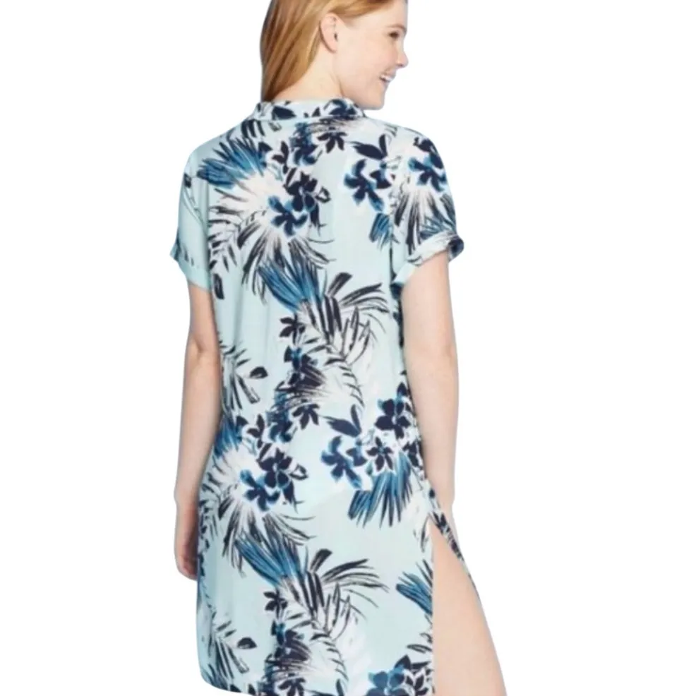 Xhilaration Women’s Short Sleeve Swim Cover Tropical Blue Large NWT - Image 3