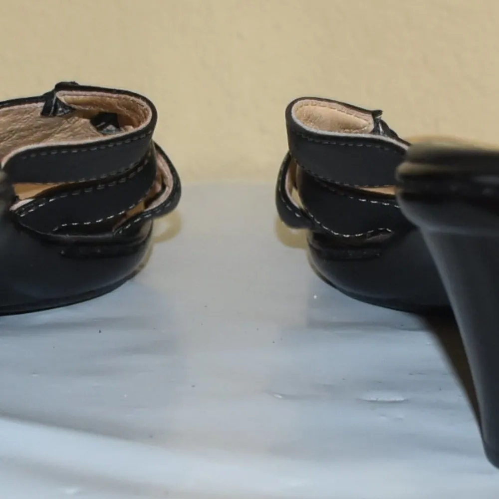 SOFFT WOMEN'S SLIDES SANDALS BLACK LEATHER CUTOUT WEDGE HEEL SLIP ON, 9M Size 9 - Image 4